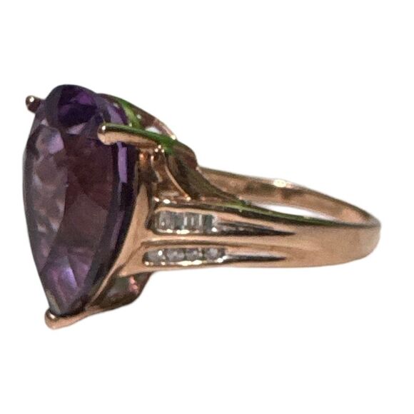 Estate Real Amethyst & Diamond 10k Yellow Gold Ring Size 8 Signed Women’s - Picture 9 of 13